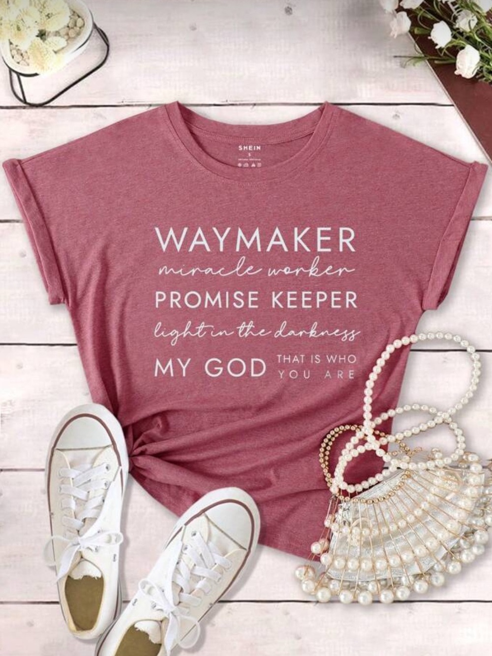 SHEIN Women's Waymaker Graphic Tee in Dusty Rose